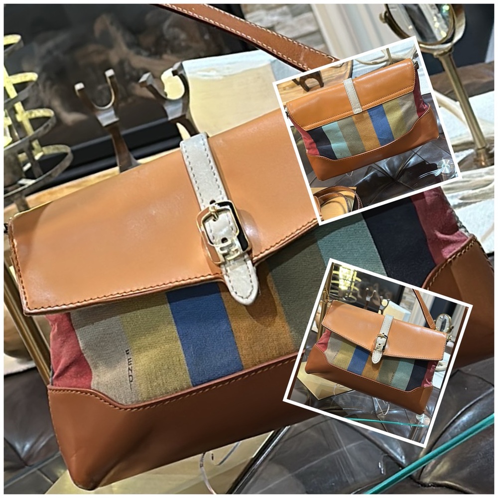 Fendi Multicolor Striped Canvas and Tan Leather Shoulder Bag - Picture 3 of 16